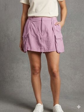 Steve Madden Pink Cargo Skort Large Linen Blend Utility Mini Skirt Shorts